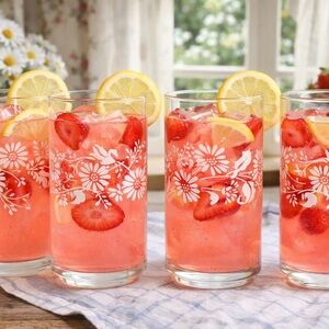 Vintage Libbey Colonial Mist Daisy Tumblers Set of 4 Cottage Glasses 16 oz